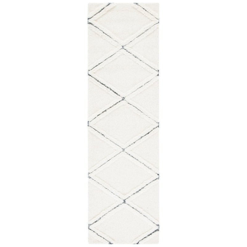Donnach Hand Tufted Wool/Cotton Geometric Rug in Ivory, Runner 2'3" x 8'