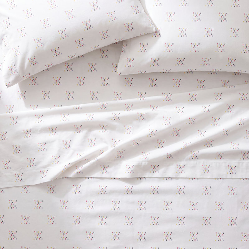 Yaren 100% Cotton Standard Geometric Sheet Set, Queen Fitted Sheet + Queen Flat Sheet + 2 Pillowca