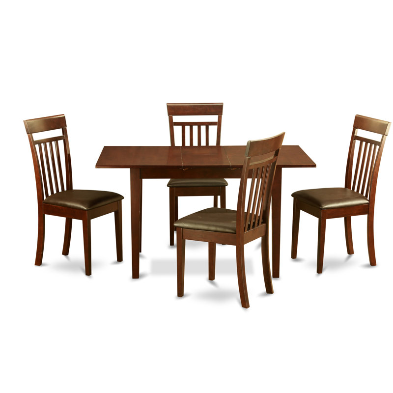 L'ensemble de mobilier de salle à manger 5 pièces comprend une table de cuisine rectangulaire avec rallonge papillon et 4 chaises en similicuir, acajou
