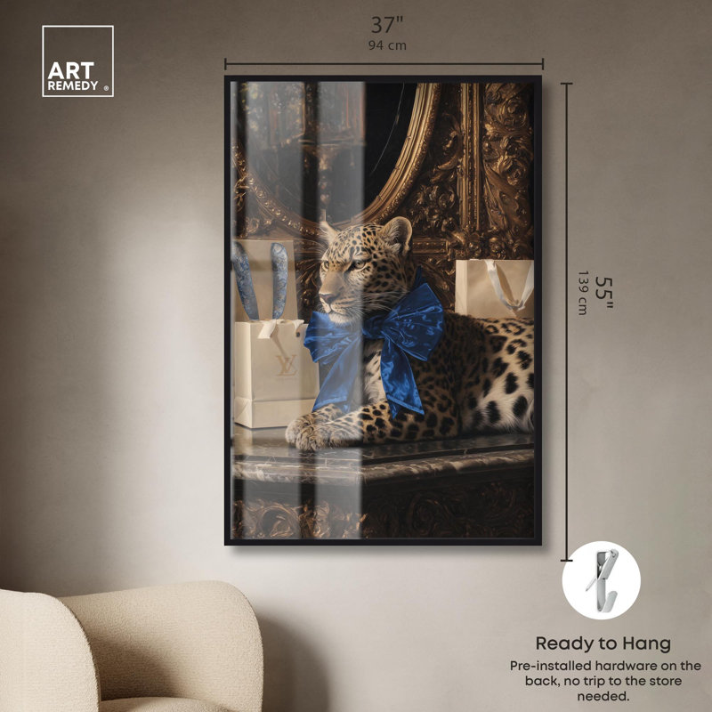 Velours arc léopard Glam Art Shadowbox par Art Remedy, H 55 po x l 37 po, Noir