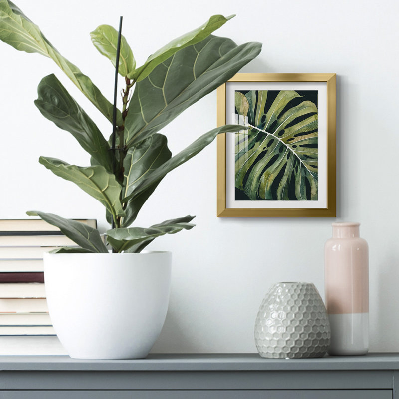 Nosturnal Monstera I, Blanc, Papier avec cadre doré
