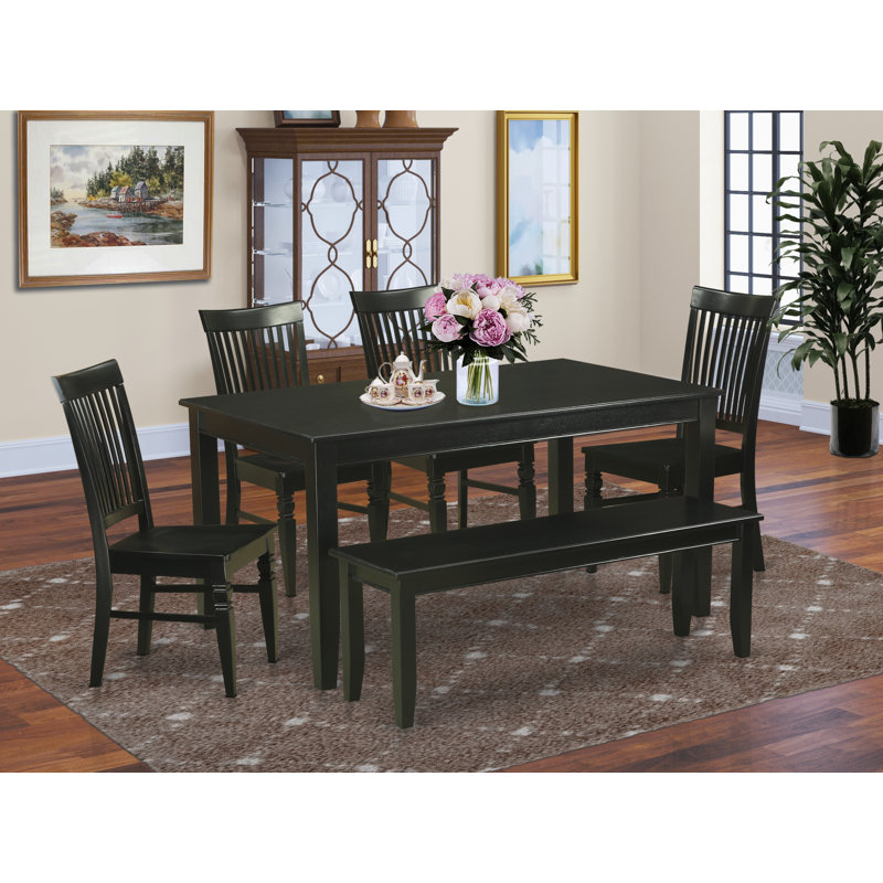 5 Piece Dining Set Includes a Rectangle Dining Room Table and 4 Kitchen Chairs, Black, 5 Pieces: Table, 4 Chairs