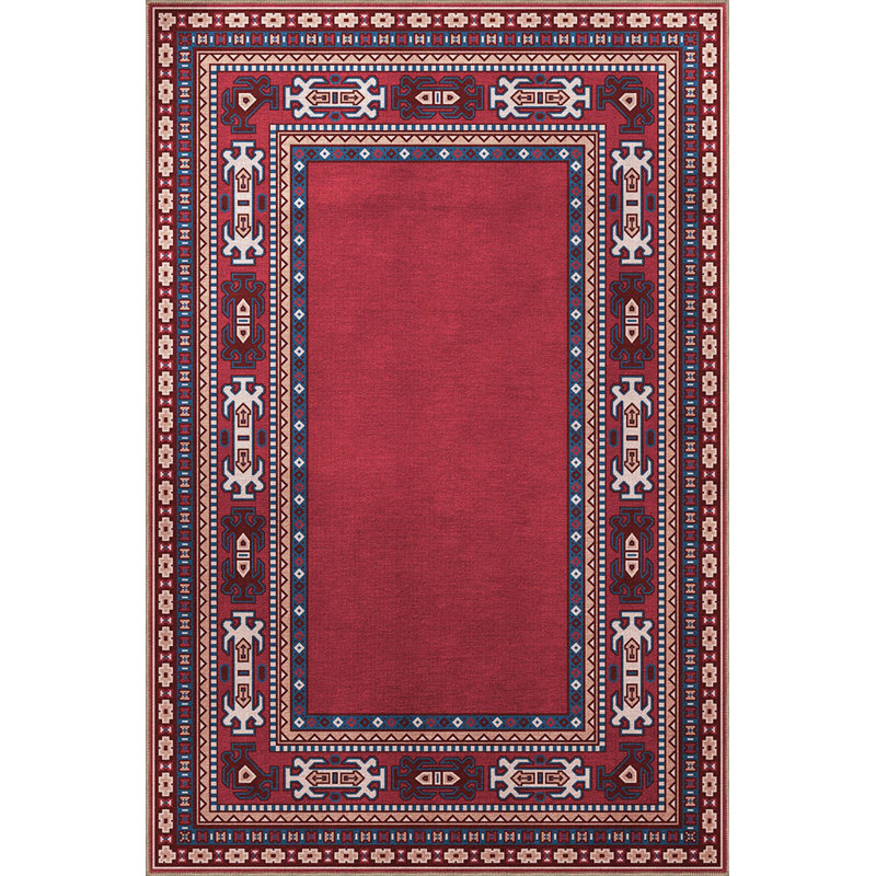 Tapis décoratif rétro bourgogne traditionnel lavable à la machine, Rectangle 3 pi 11 po x 5 pi 11 po