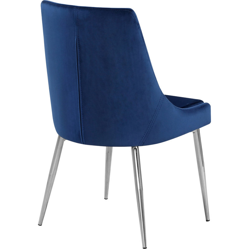 Karina Velvet Upholstered Dining Chair, Navy Velvet, Chrome