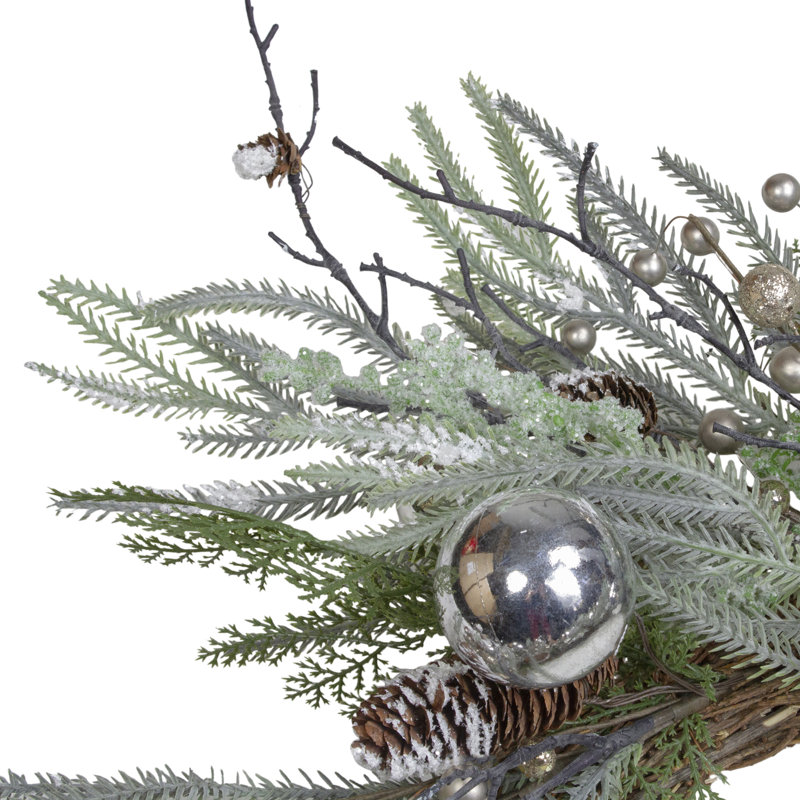 28" Frosted Artificial Pine Christmas Wreath with Silver Berries