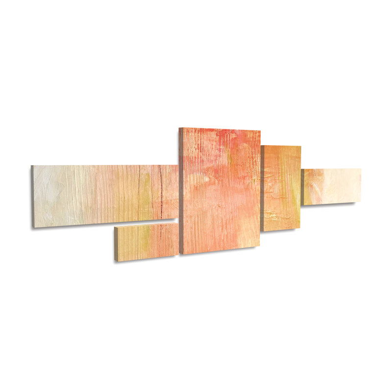 Ensemble de 5 panneaux muraux - Mila Apperlo «Orange 789», art mural sur toile pour le salon, la chambre à coucher ou le bureau 