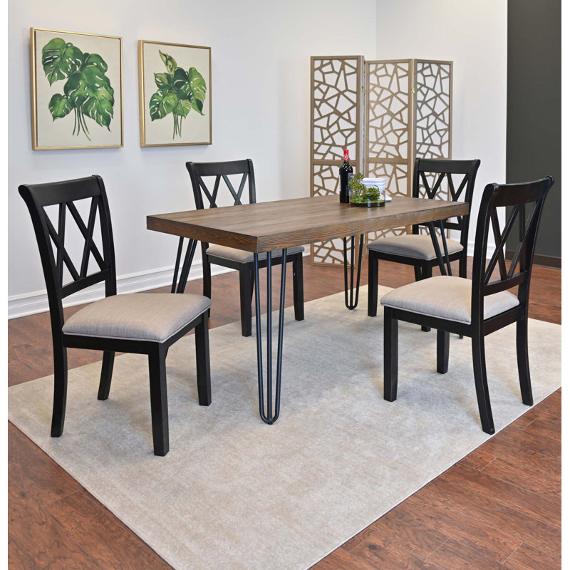Ensemble de salle à manger 5 pièces, table à manger en épingle à cheveux avec 4 chaises à dossier croisé