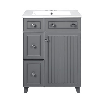 Meuble-lavabo 24 po avec lavabo en céramique, 2 tiroirs, 1 porte à fermeture en douceur