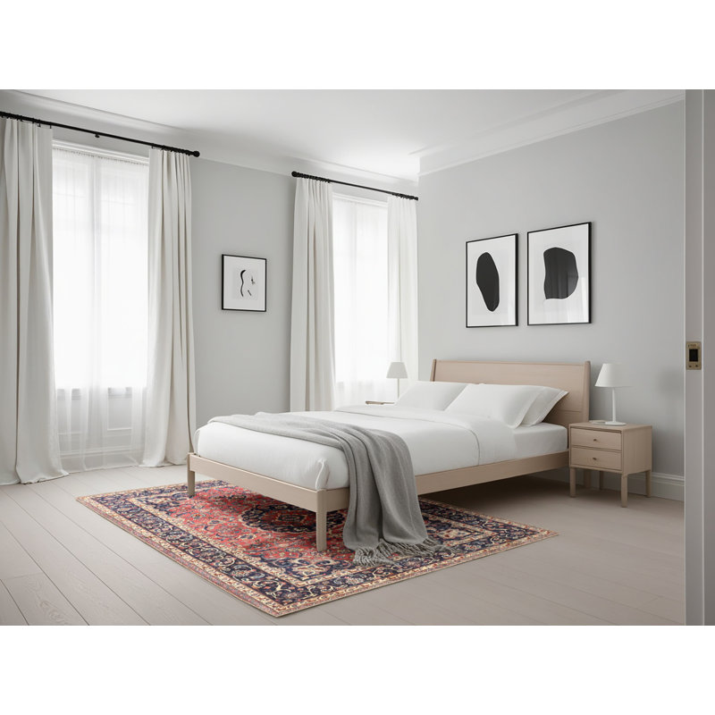 Tapis traditionnel rouge / noir, Rectangle 5 pi x 7 pi