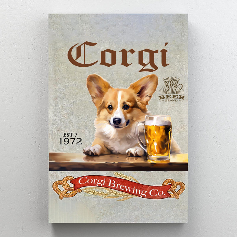 " Corgi Brewing Co ", 14" H x 11" W x 1.25" D