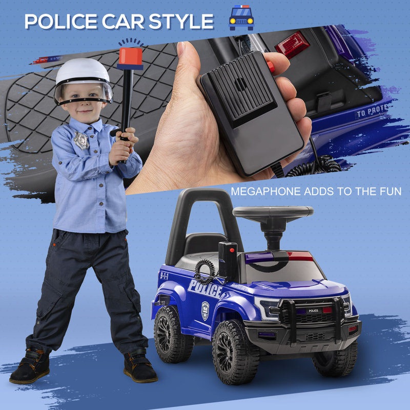 Blue Police Truck Ride-On with PA System and Storage