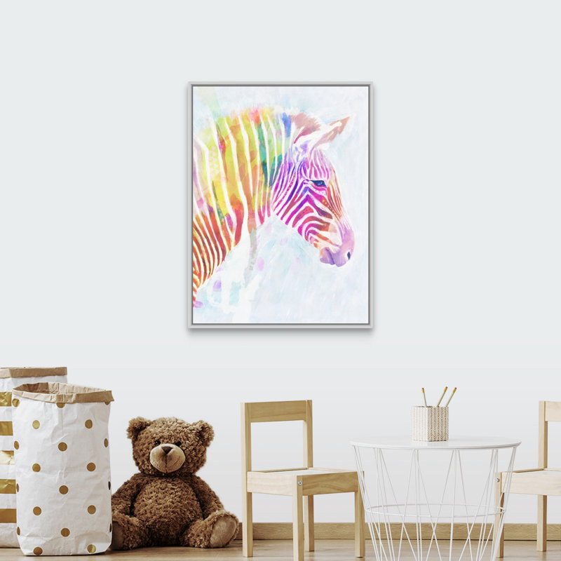 Zèbree fluorescente ii art Sharpton, H 40 po x l 30 po x P 1,75 po, Cadre flottant blanc
