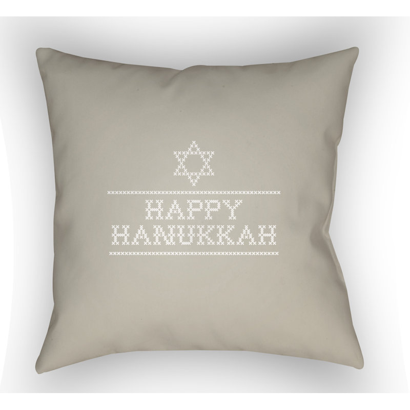 Happy Hannukah Indoor/Outdoor Throw Pillow, 18" H x 18" W x 4" D, Neutral