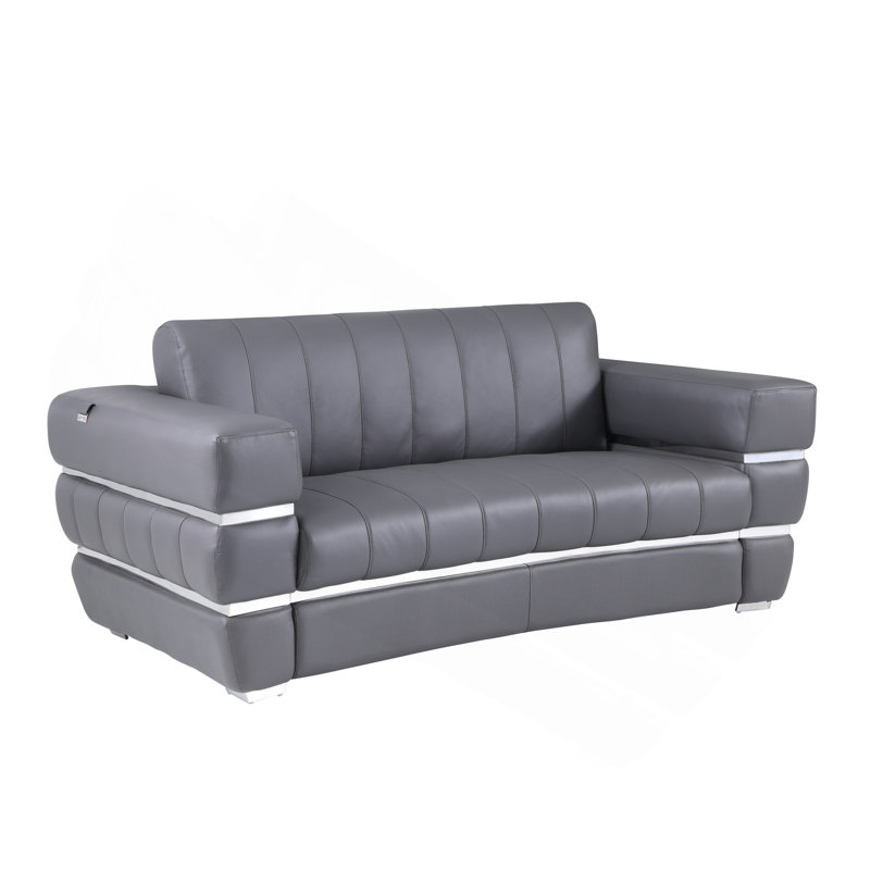 Causeuse en cuir italien Global United, Gris foncé, Argent argent