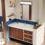 Meuble-lavabo de salle de bain en bois d'hévéa de style Mid-Century avec miroir intelligent-1556815091