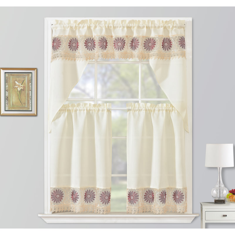 Ensemble de rideaux de cuisine brodés Parkerson, Beige