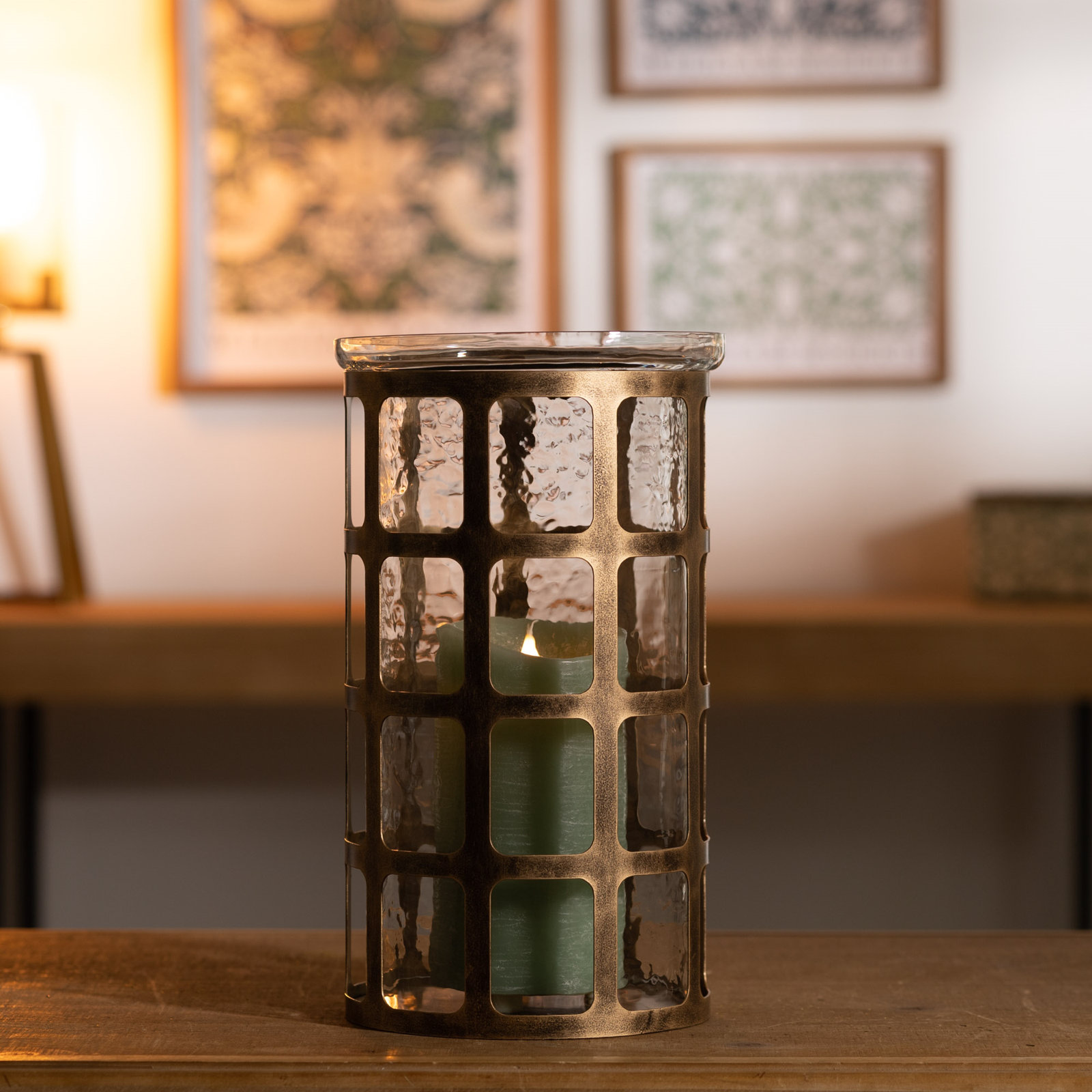 Glass Pillar Candle Holder, 12.25" H x 7.50" W x 7.50" D