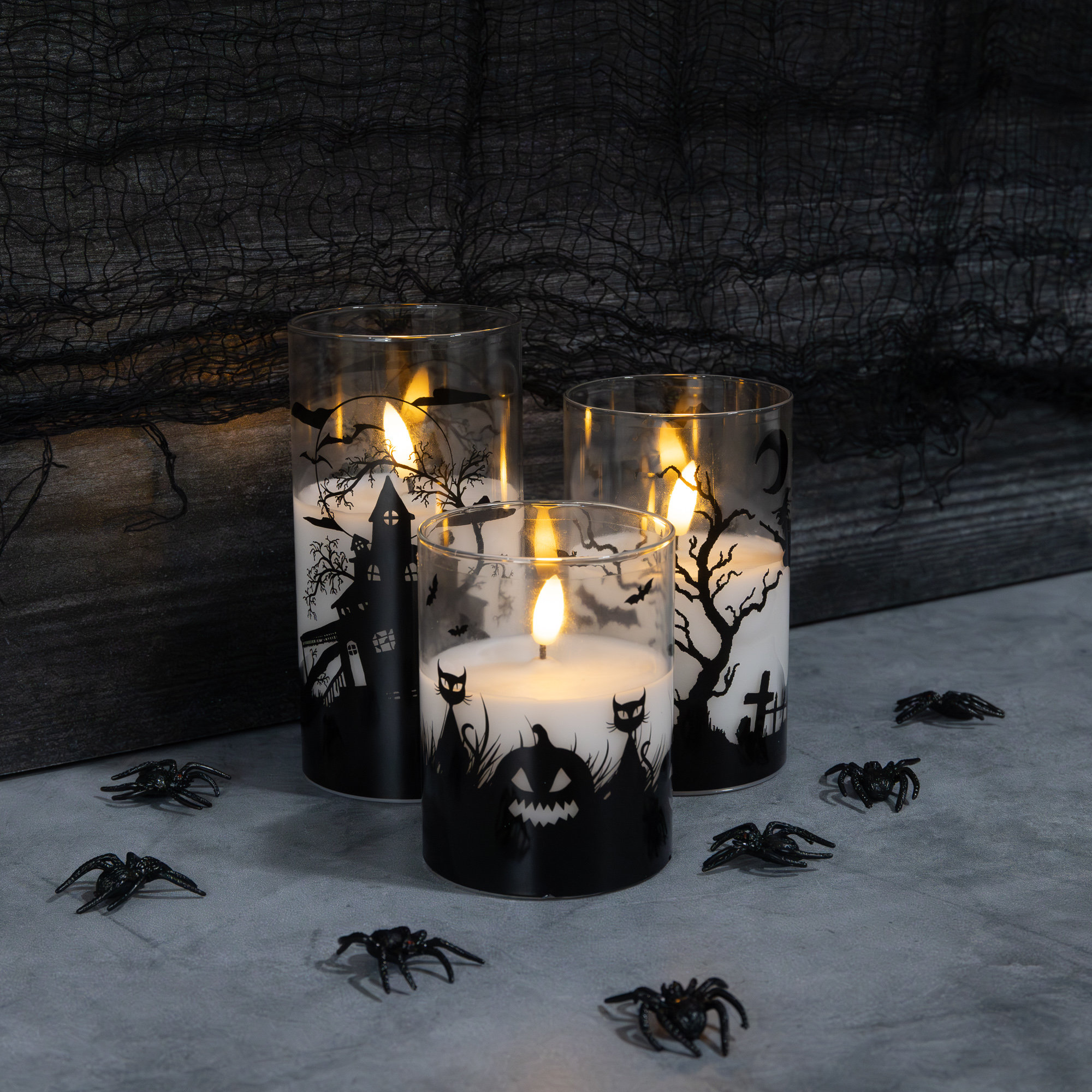 The Holiday Aisle® Battery Operated LED Halloween Hurricane Candles - 3 ...