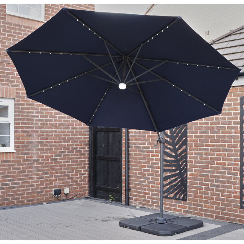 Adesubomi 300cm Lighted Cantilever Parasol, Dark Blue