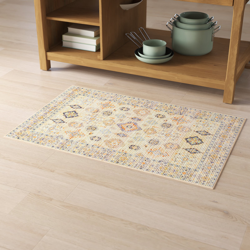 Emmie Oriental Beige/Olive/Denim/Charcoal/Sage Area Rug, Rectangle 2'7" x 4'