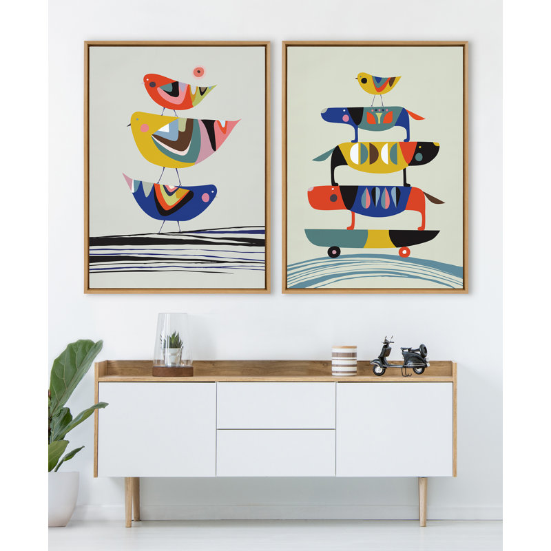 «Skate Dog» par Rachel Lee, 3 oiseaux, reproduction d'art sur toile encadrée, Naturel, H 41,5 po x l 31,5 po