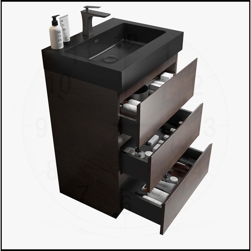 Meuble-lavabo de salle de bain avec lavabo, rangement et design moderne, Noyer, 24"