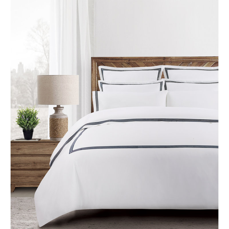 Three Line Hotel Sateen Striped Sheet Set, Queen, Black