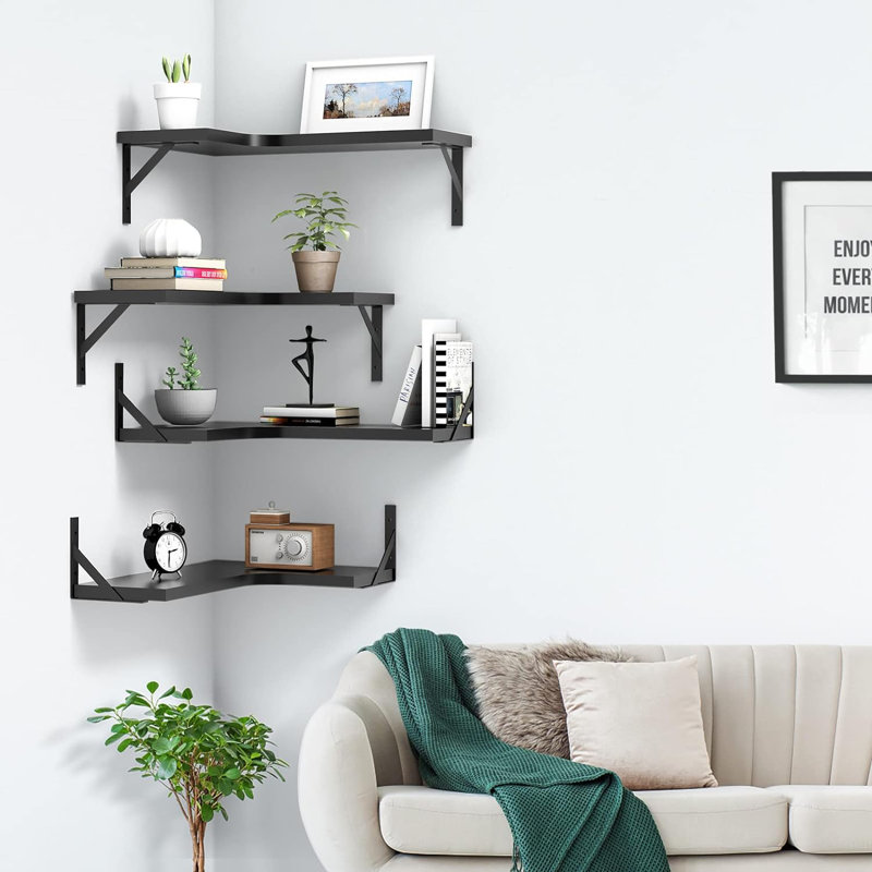 Gilbertown 4 Piece Corner Floating Shelf, Black