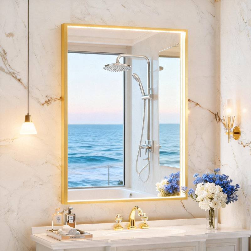 Miroir de salle de bain Frame, 32 po x 24 po, Doré