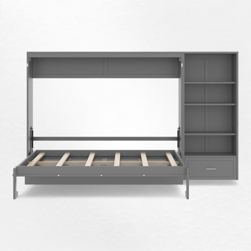 Lit escamotable avec tablette et tiroir Murphy, Gris