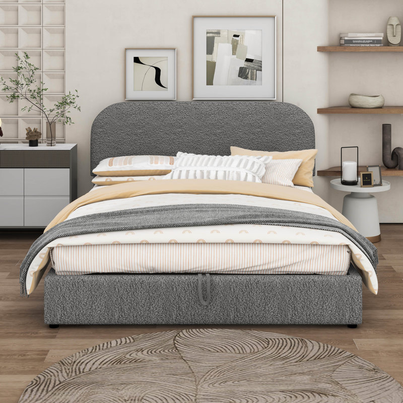 Lit plateforme tapissier Teddy, gris, Grand
