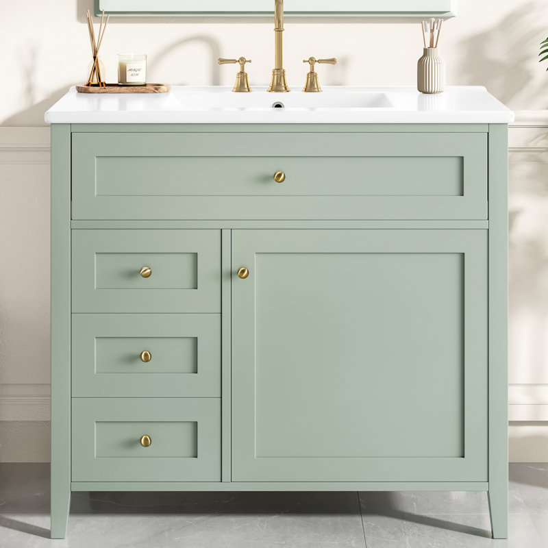 36'' Bathroom Freestanding Vanity With Ceramic Sink, Green