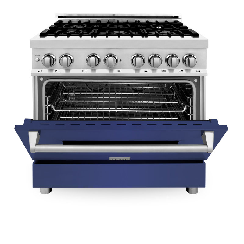 ZLINE 36" Legacy Dual Fuel Range, Blue Matte Stainless Steel