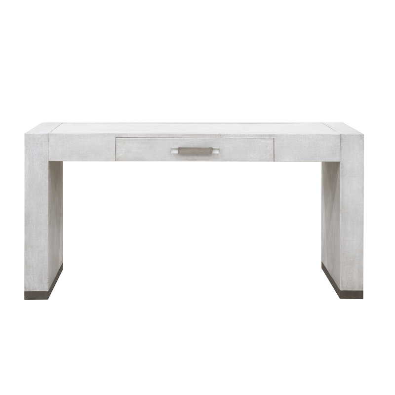 Gray Raffia Writing Desk with Keyboard Tray and Drawer