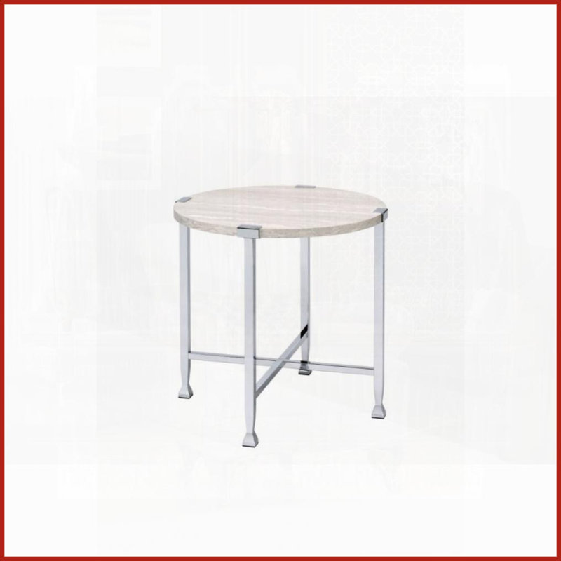 Table basse ronde en chêne blanc avec structure en métal chromé pour le salon, support en X stable