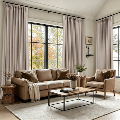 2 Panels（1 Pack) Two-layer Design 100% Blackout Memory Trained Pinch Pleated Farmhouse linen curtains for Dining Living Room bedroom 
