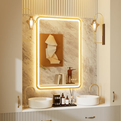 Frame LED Bathroom Mirror with Dual Bluetooth, Front & Back Light, Anti-Fog, 3 Color Temperature & Dimmable Light, IP54 Waterproof, ETL Certified