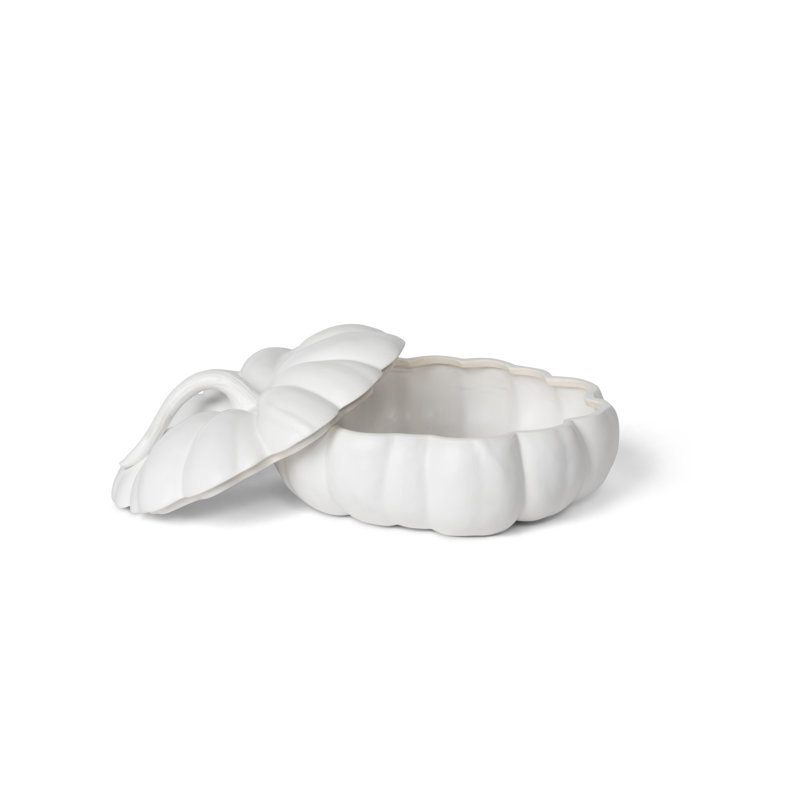 Pumpkin Bowl Figurine, White, 6.75" H x 14.5" W x 14.5" D