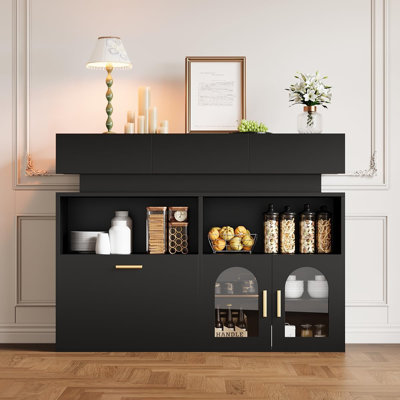 Coffee Bar Cabinet,Kitchen Storage Cabinet with 3 Drawers,Sideboard Buffet Cabinets with Ajustable Shelf,Wood Coffee Bar Table for Dinning Room/Living Room/Kitchen