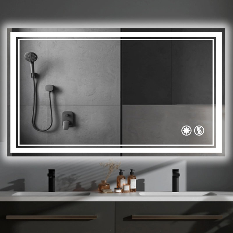 Miroir de salle de bain avec lumières DEL à intensité variable 3 couleurs de miroir de salle de bain, 28" x 48"