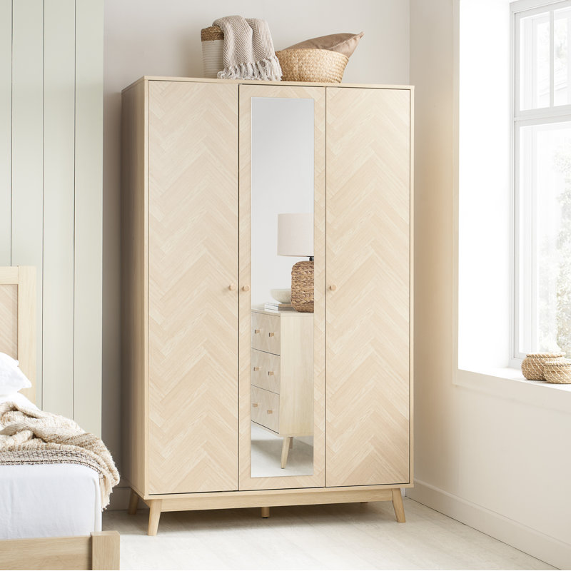 Mardell 3 Door Particle Board Wardrobe, Oak