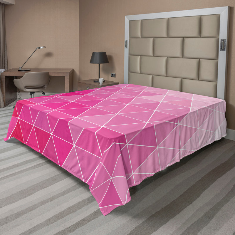 Drap plat moderne de style bohème Ambesonne, Fuchsia pâle / motif géométrique rose vif, Drap plat grand