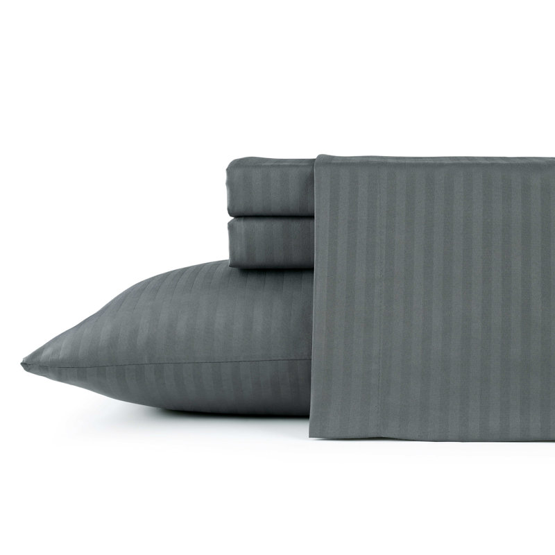 Ensemble de draps 4 pièces Bibb Home, Gris anthracite, Ensemble de draps pour lit simple avec 1 taie d'or
