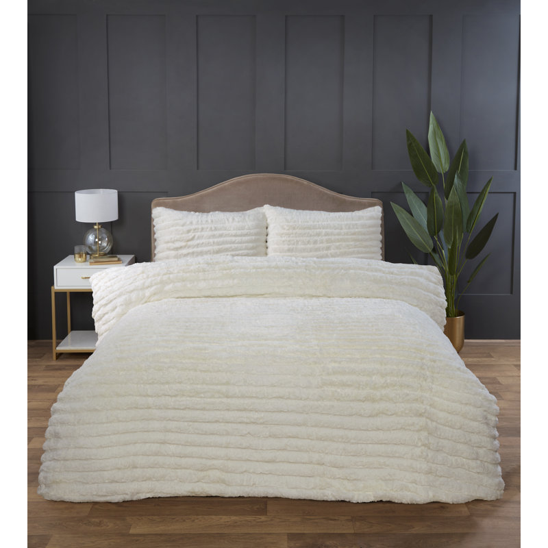 Aliyas Chunky Ribbed Duvet Set, Vanilla, Double Duvet Cover Set