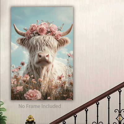 Charming Highland Cow Flower Crown Canvas Print - Urban Studio