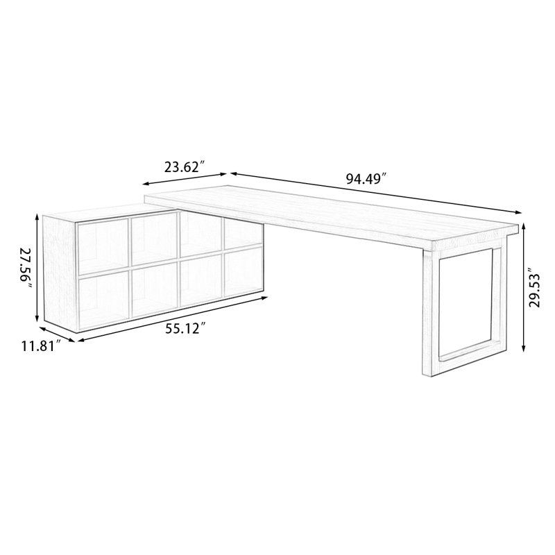 Bureau en bois massif en L Burlywood, Retour à gauche, H 29,53 po x l 94,49 po x P 55,12 po