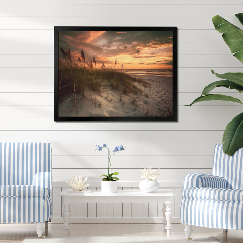 Sandy Sunset I, reproduction d'art sur toile, H 34 po x l 44 po x P 1,5 po, Cadre simple noir