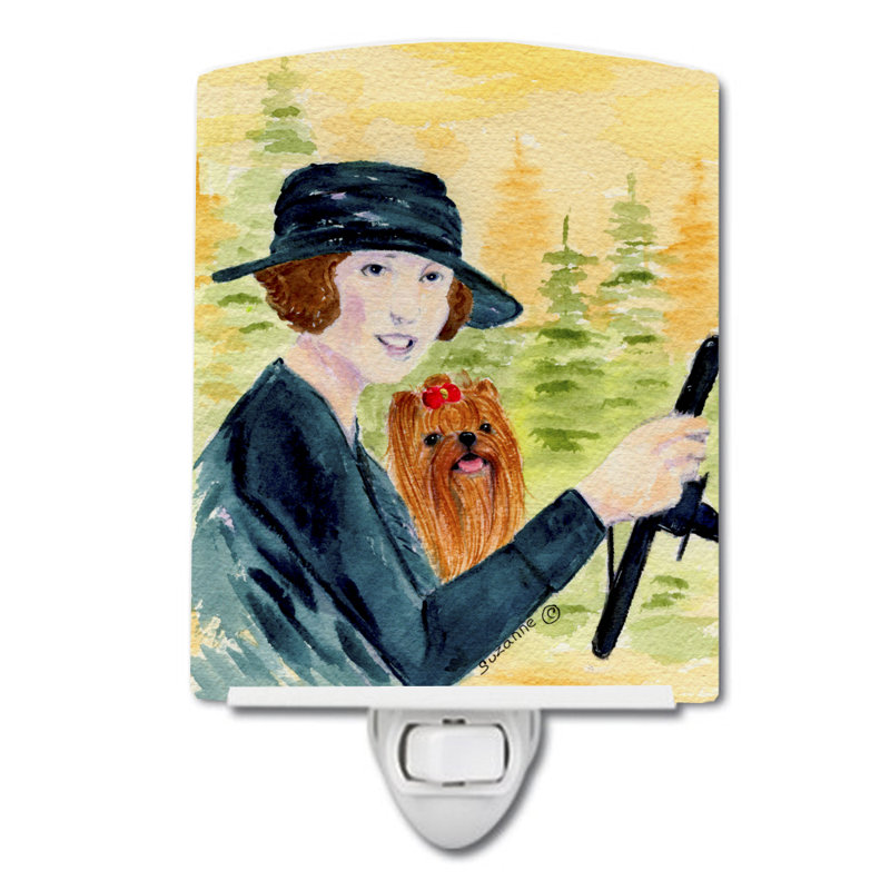 Lady Driving with Her Yorkie Ceramic Night Light