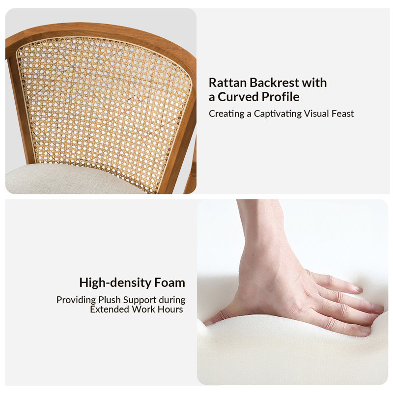 Walnut and Rattan Adjustable Task Chair with Black Metal Legs
