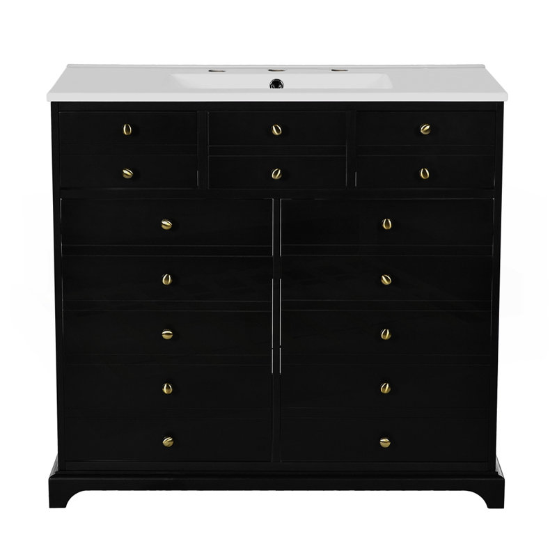 Ensemble de meuble-lavabo autoportant 36 po avec 2 tiroirs et portes à fermeture douce 36 po, Noir, noir, noir, noir
